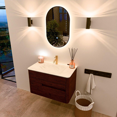 Mondiaz CIRO-DLUX Badkamermeubelset - 80x45x50cm - Solid surface wastafel Opalo - 1 wasbak Midden - 1 kraangat - 2 lades - Ruby