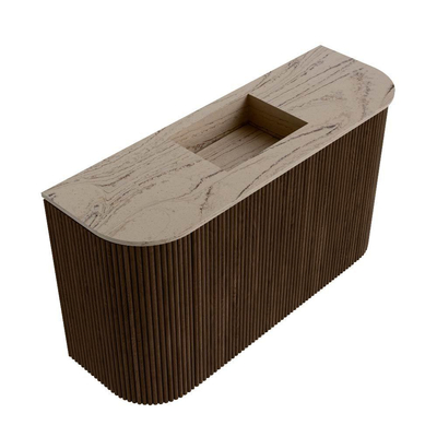 Mondiaz JOYA-DLUX Meuble de salle de bains 73,2cm - arrondi gauche et droite couleur Noyer - Vasque FAYE position Milieu Sans trou de robinet couleur Arena