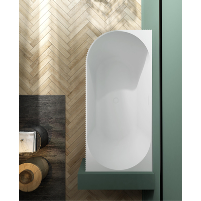 ZEZA Blend baignoire semi-îlot d'angle - nervuré - droite - 170x80x58cm - avec vidage - acrylique - blanc mat