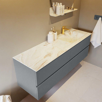 Mondiaz VICA-DLUX ensemble de meuble de salle de bain - 150cm - meuble sous-vasque plata - 4 tiroirs - lavabo encastré cloud droite - 1 trou de robinet - version haute de 60cm - frape