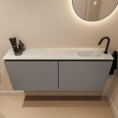 MONDIAZ TURE-DLUX Meuble toilette - 120cm - Smoke - EDEN - vasque Opalo - position droite - 1 trou de robinet