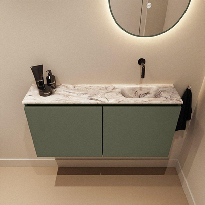 MONDIAZ TURE-DLUX Meuble toilette - 100cm - Army - EDEN - vasque Glace - position droite - sans trou de robinet