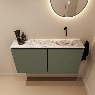 MONDIAZ TURE-DLUX Meuble WC 100 cm Army. Lavabo EDEN Glace position droite. Sans trou de robinet.
