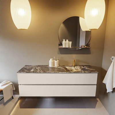 Mondiaz VICA-DLUX ensemble de meuble de salle de bain - 150cm - meuble sous-vasque lin - 2 tiroirs - lavabo encastrée cloud droite - 1 trou de robinet - version haute de 60cm - lave