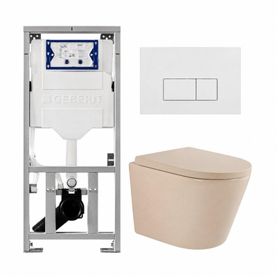 QeramiQ Dely Pack WC - 36,3x51,7cm - à fond creux - sans bride - réservoir encastré Geberit UP320 - abattant WC softclose 35 mm - plaque de déclenchement blanche brillante - boutons rectangulaires - beige mat