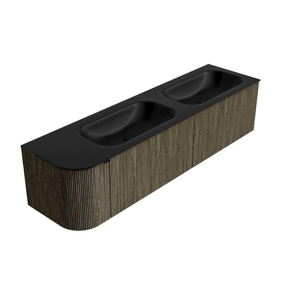 Mondiaz KURVE Badkamermeubelset - 175x46x40cm - 2 lade - 1 deur - wastafel solid surface - dubbel / rechts - zonder kraangat - Shadow