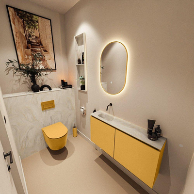 MONDIAZ TURE-DLUX meuble WC 100 cm Ocher. EDEN lavabo Ostra position gauche. Sans trou de robinet.