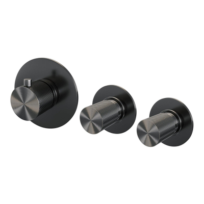 Brauer Gunmetal Carving Badkraan Inbouw - douchegarnituur - 20cm uitloop - met inbouwdeel - 3 carving knoppen - handdouche staaf 1 stand - PVD - geborsteld gunmetal