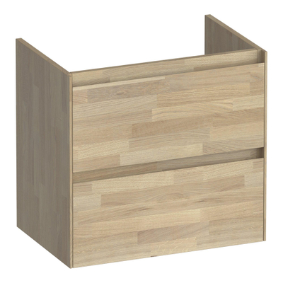 BRAUER Inspire meuble sous-lavabo peu profond 60 2 tiroirs softclose - sans poignée - 1 découpe pour siphon - chêne massif - chêne abouté gris