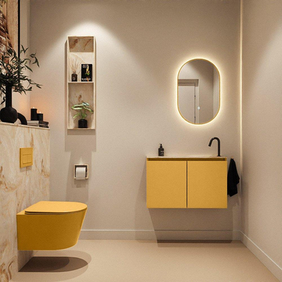 MONDIAZ TURE-DLUX 80cm toiletmeubel Ocher. EDEN wastafel Frappe positie rechts. Met 1 kraangat.