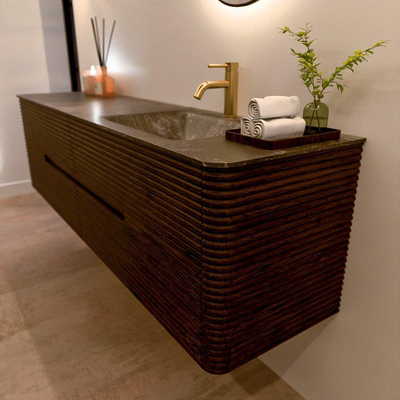 Mondiaz CIRO-DLUX Badkamermeubelset - 180x45x50cm - Solid surface wastafel Lava - 1 wasbak Rechts - 1 kraangat - 4 lades - Walnut