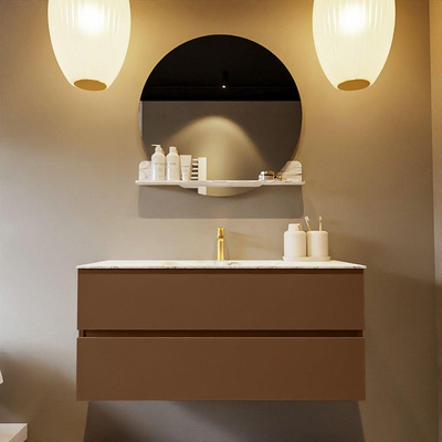 Mondiaz VICA-DLUX Ensemble de meuble de salle de bain - 110cm - meuble sous-vasque reposant - 2 tiroirs - lavabo encastrée cloud milieu - 1 trou de robinet - version haute de 60cm - glace