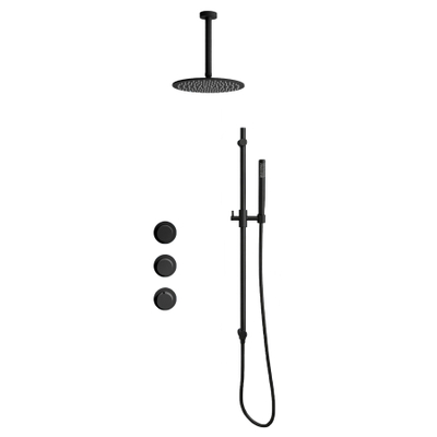 Fortifura Nebbio Regendoucheset - inbouwkraan - inbouwdeel - glijstang - doucheslang metaal - staaf handdouche - 20cm plafondarm - ronde hoofddouche - mat zwart