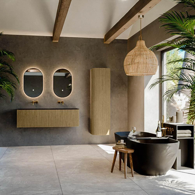 Ensemble de meuble de salle de bain Mondiaz KURVE - 140x46x40cm - 2 tiroirs - lavabo en solid surface - double - sans trou de robinet - Dusk