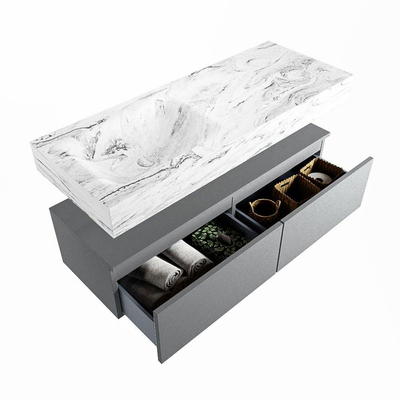 Mondiaz ALAN-DLUX Ensemble de meuble - 120cm - meuble Plata mat - 2 tiroirs - Lavabo Cloud Glace suspendu - vasque Gauche - 0 trous de robinet