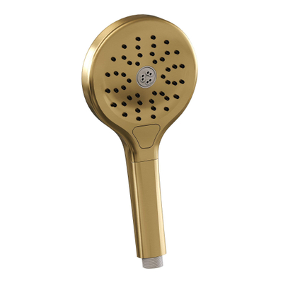 Brauer Gold Carving Robinet baignoire thermostatique avec douchette ronde 3 jets et support Or brossé PVD