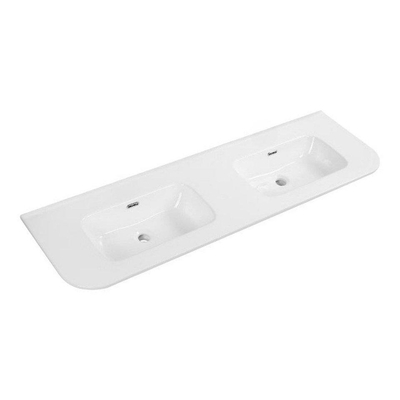 Saniclass Terra Badkamermeubelset - 120x42x45.5cm - keramische wastafel wit glans - 2 wasbakken - 2 lades - Kastanje (walnoot)