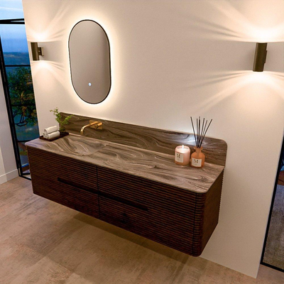 Mondiaz CIRO-DLUX Meuble de salle de bains - 170x45x50cm - Plan vasque solid surface Sombra - 1 lavabo à gauche - sans trous de robinet - 4 tiroirs - Noyer