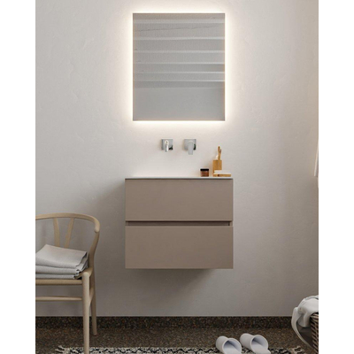 Mondiaz VICA ensemble de meuble de salle de bain - 60cm - meuble sous-vasque fumée - 2 tiroirs - lavabo lune milieu - sans trou de robinet version XL 60cm haut