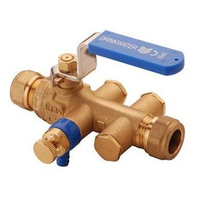 Raminex TBE EA dispositif anti-retour avec vanne à boisseau sphérique et purgeur 15 mm à compression