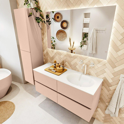 MONDIAZ VICA Ensemble meuble de salle de bains - 120cm - meuble bas rosee - 4 tiroirs - lavabo moon à droite - 1 trou de robinet - version haute 60cm - talc