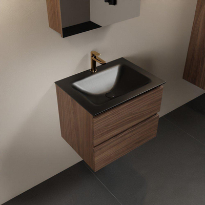Mondiaz AIVY Ensemble de meuble - 60x45x50cm - 1 trou de robinet - 1 vasque Urban Solid surface - Centre - 2 tiroirs - avec armoire de toilette - Melamine Mocha