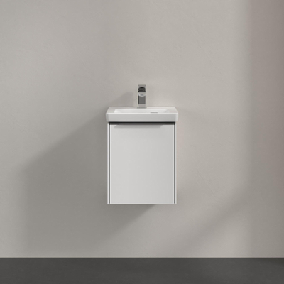 Villeroy & boch subway 3.0 meuble sous lavabo 40x40x30cm avec 1 porte à fermeture douce à gauche avec poignée en aluminium brillant aggloméré blanc brillant