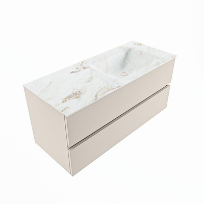 Mondiaz VICA-DLUX Ensemble de meuble de salle de bain - 110cm - meuble sous-vasque lin - 2 tiroirs - lavabo encastrée cloud droite - sans trous de robinet - version haute de 60cm - frape