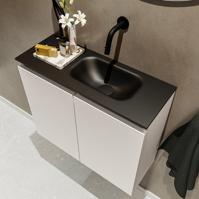 MONDIAZ TURE Fonteinset - 60x23x50cm - 0 kraangaten - 2 deuren - linen mat - Wasbak rechts - Solid Surface Zwart