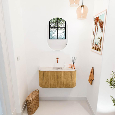 Mondiaz JOYA-DLUX 83.2cm toiletmeubel - ronding links en rechts kleur Oak - Wastafel FAYE positie Midden Zonder kraangat kleur Nata.