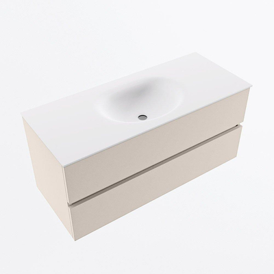 Mondiaz VICA Ensemble de meuble de salle de bain - 110cm - meuble sous-vasque lin - 2 tiroirs - lavabo lune milieu - sans trous de robinet - version haute de 60cm - talc