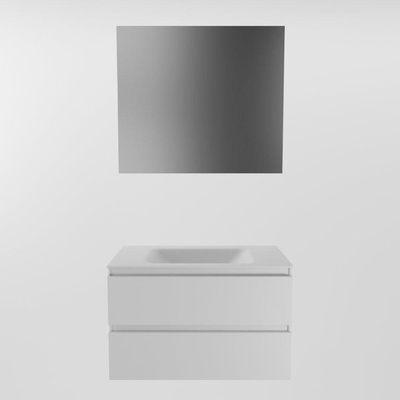 Mondiaz Aivy badmeubelset - 80x45x50cm - 0 kraangaten - 1 wasbak talc Solid surface - Midden - 2 lades - Met spiegel - MDF Talc
