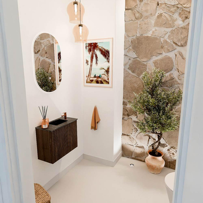 Mondiaz JOYA-DLUX Meuble de toilette 50cm - couleur Walnut - Vasque FAYE position Droite 1 trou de robinet couleur Lava.