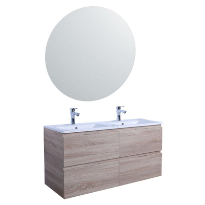 Adema Looks Badmeubelset 120x45.5x58cm met overloop met ronde spiegel inclusief verlichting hout