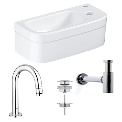 Grohe Euro Fonteinset - 37x18cm - gebogen kraan - Saniclass sifon - afvoerplug - wit/chroom