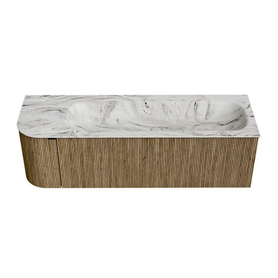 Mondiaz KURVE-DLUX Badkamermeubelset - 145x46x40cm - 1 lade - 1 deur - wastafel solid surface - rechts - 2 kraangaten - Dusk