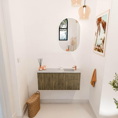 Mondiaz JOYA-DLUX 90cm meuble de salle de bains avec WC - couleur Dusk - Vasque FAYE position Droite 1 trou de robinet couleur Glace.