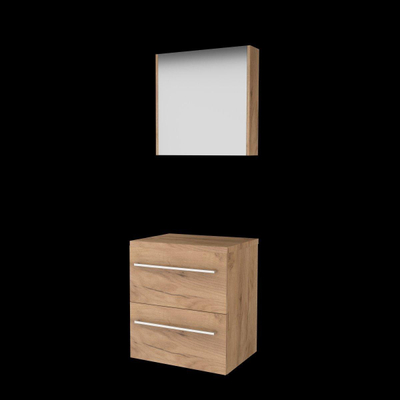 Basic-Line Comfort 46 ensemble de meubles de salle de bain 60x46cm avec poignées 2 tiroirs lavabo top armoire de toilette mfc whisky oak