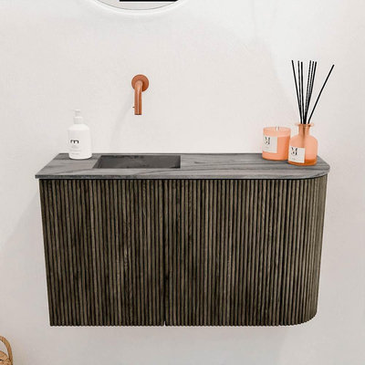Mondiaz JOYA-DLUX 71.6cm toiletmeubel - ronding rechts kleur Shadow - Wastafel FAYE positie Links Zonder kraangat kleur Sombra.