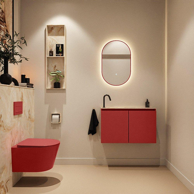 MONDIAZ TURE-DLUX Meuble toilette - 80cm - Fire - EDEN - vasque Frappe - position gauche - 1 trou de robinet