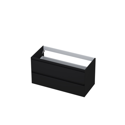 INK Wastafelonderkast - 100x45x52cm - 2 lades - greeploos - MDF lak - Zwart mat - met topblad koper eiken- OUTLET UDEN