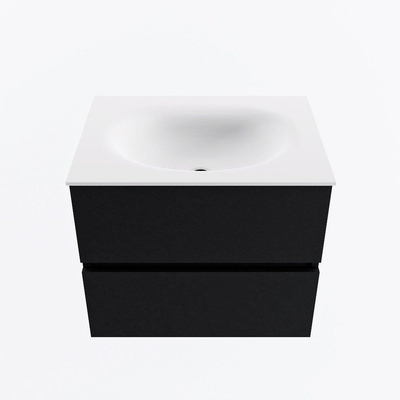 MONDIAZ VICA meuble sous lavabo 60cm Urban 2 tiroirs. Lavabo MOON centre 1 trou de robinet, couleur Talc.