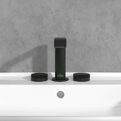 Villeroy & Boch Dawn wastafeluitloop set - zonder pop up afvoergarnituur - wandmontage afbouwdeel - mat zwart