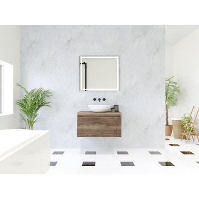 HR badmeubelen Matrix 3D badkamermeubelset 80cm 1 lade greeploos met greeplijst in kleur Charleston met bovenblad charleston