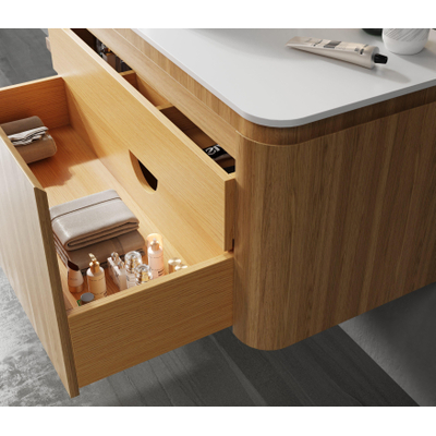 Saniclass Terra Badkamermeubelset - 100cm - 2 lades - afgeronde hoeken - 1 wastafel - 1 kraangat - sandwood (licht eiken)