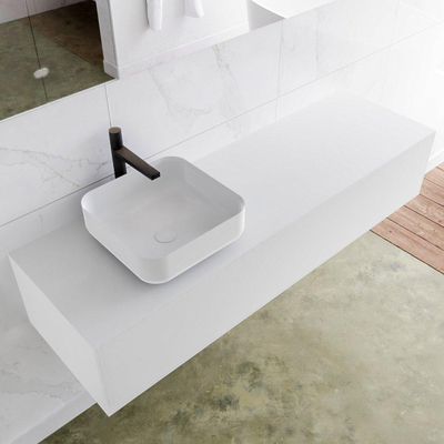 Mondiaz Lagom Meuble salle de bains 150x30.9x45cm Solid Surface Talc 1 tiroir avec lavabo BINX vasque à poser Gauche 1 trou de robinet