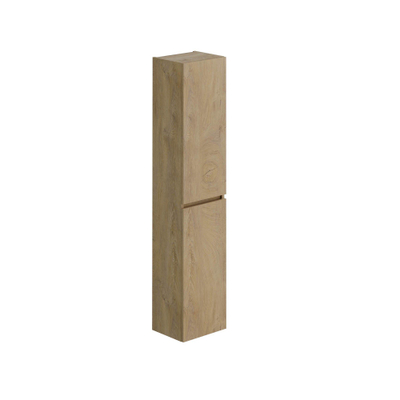 Thebalux hoge kast, opliggend, 2x dichte deur, houten greeplijst in kleur meubel, rechts draaiend, achterwand in grijs linnen kleur/structuur