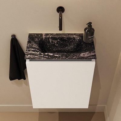 MONDIAZ TURE-DLUX Meuble toilette - 40cm - Talc - EDEN - vasque Lava - position centrale - sans trou de robinet