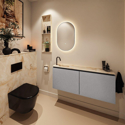 MONDIAZ TURE-DLUX Meuble toilette - 120cm - Plata - EDEN - vasque Frappe - position gauche - 1 trou de robinet