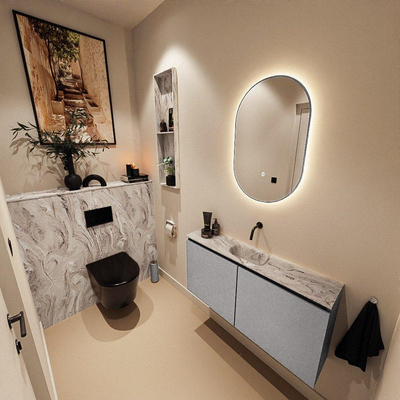 MONDIAZ TURE-DLUX Meuble WC 100 cm Plata. EDEN lavabo Glace position milieu. Sans trou de robinet.